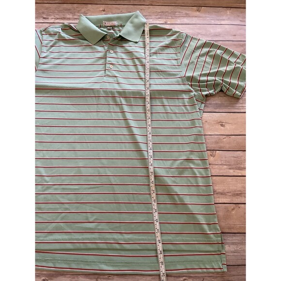 Peter Millar XL Summer Comfort Polo Shirt Green orange Striped Stretch Golf - Picture 5 of 6